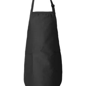 Q-Tees Full-Length Apron with Pockets Black