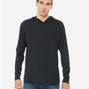 BELLA + CANVAS Unisex Jersey Hooded Long Sleeve Tee Charcoal Black Triblend